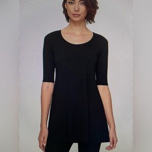 Eileen Fisher Black Jersey Scoop Neck Elbow Swing Jersey Tunic Size XL - NWT